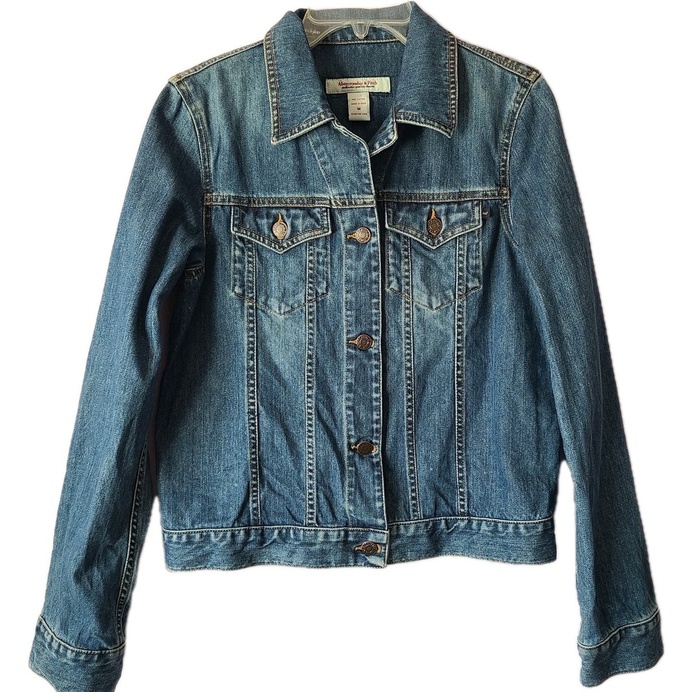 Abercrombie & Fitch Women's Denim Jean Jacket Blue Button Front Classic Sz M